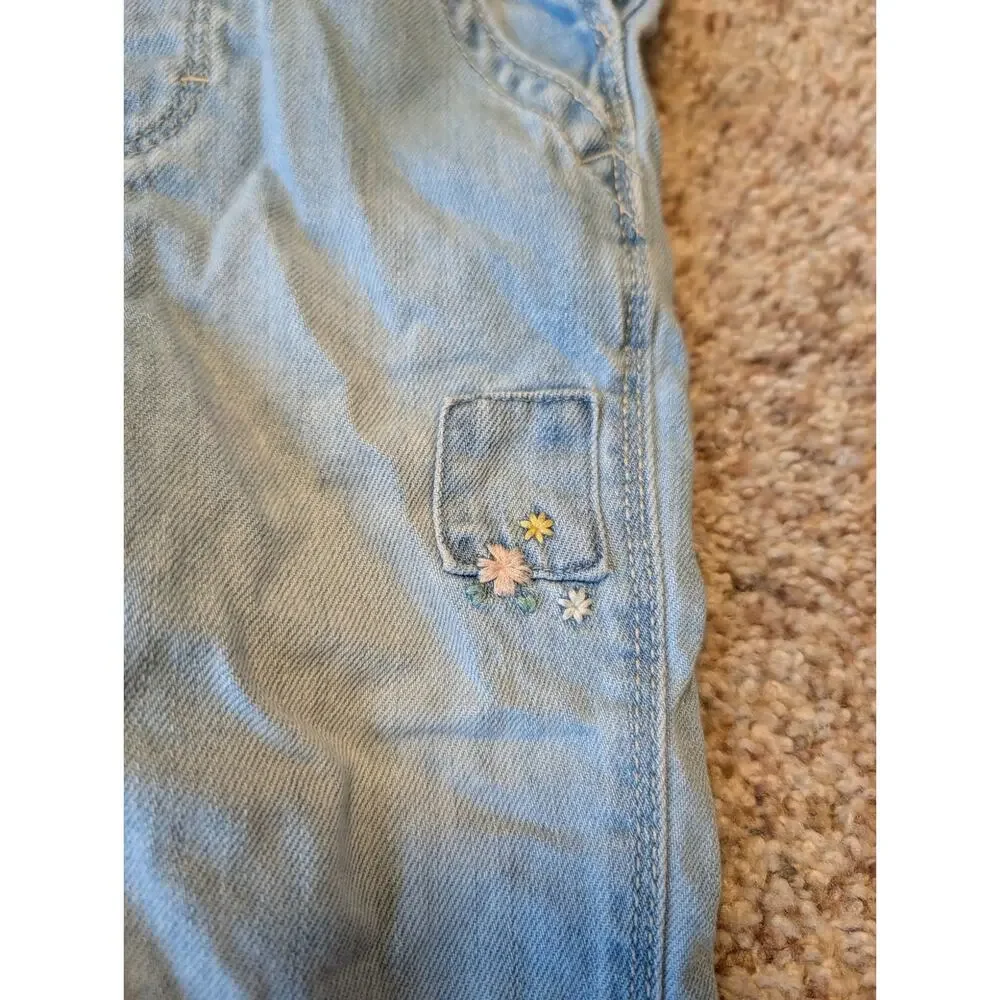 OshKosh B’gosh Baby Light Wash Blue Denim Overalls Size 18M Floral Embroidered
